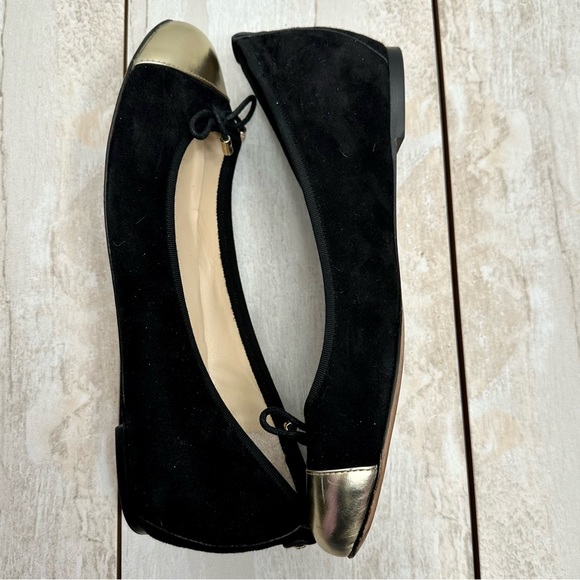 Vero Cuoio Women’s Sz 9 1/2 Black Suede Ballet Flats With Gold Leather Toe Tips - Picture 4 of 9